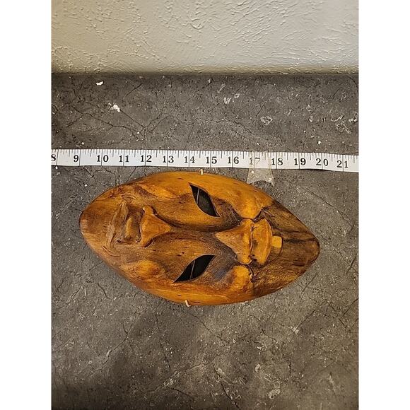 Wood Face Mask Hand Carved‎ Wall Hanging Sad Happy Comedy Tragedy Bohemian - Picture 5 of 5